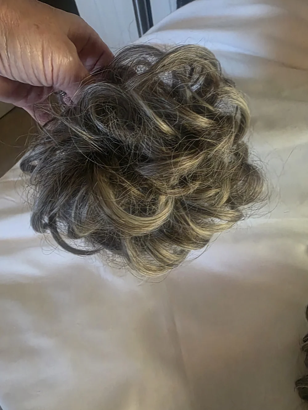 2 Pack Messy Bun Hair Pieces Ash Grey Highlighted Curly Hair Extensions No Clip.